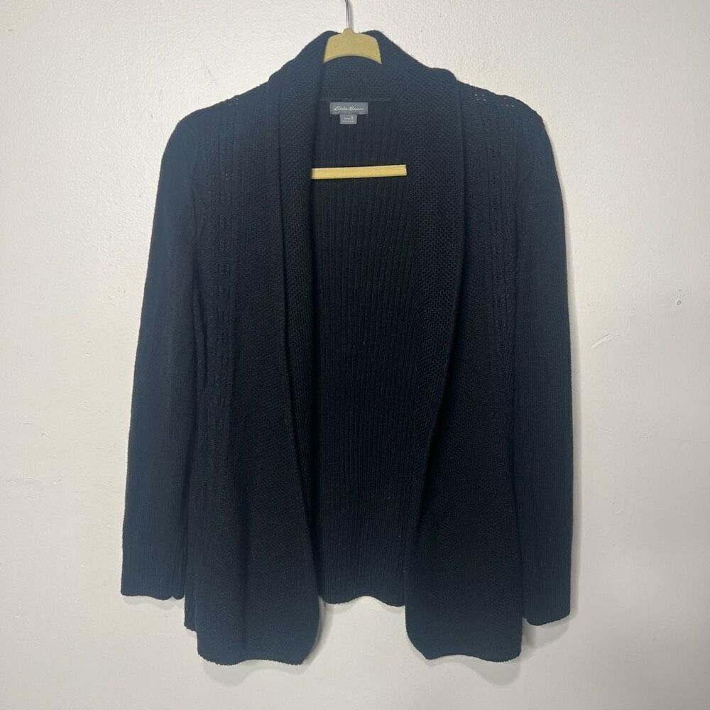 Eddie Bauer Black Knit Open Front Sweater Sz Small